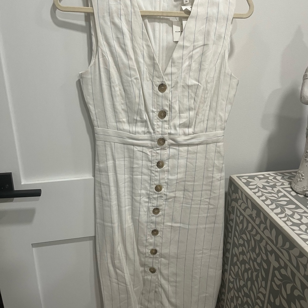 Club Monaco Ivory and Sky Blue Pencil Dress